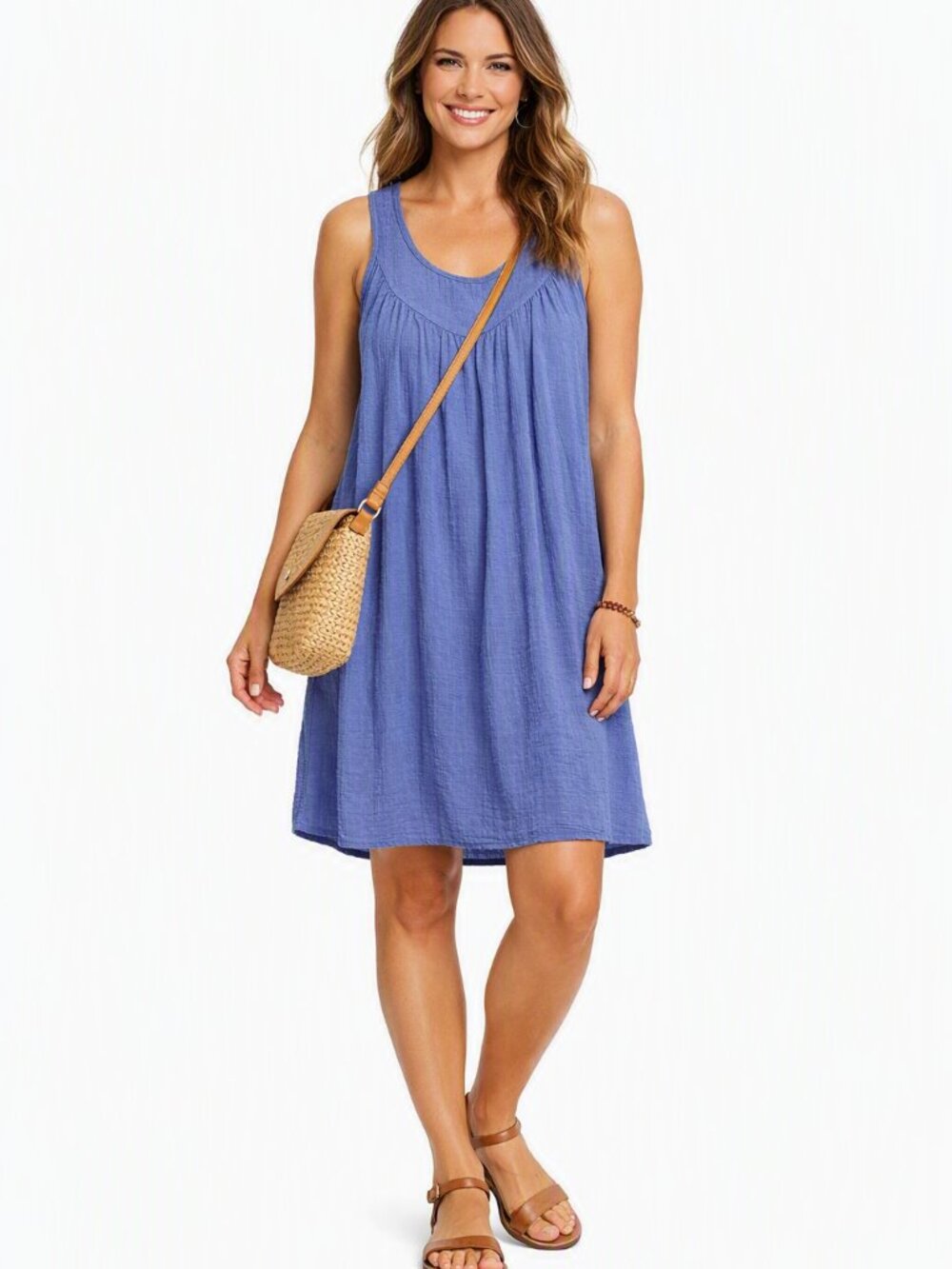 Emma & Michele Med Sleeveless Periwinkle Cotton Gauze Dress